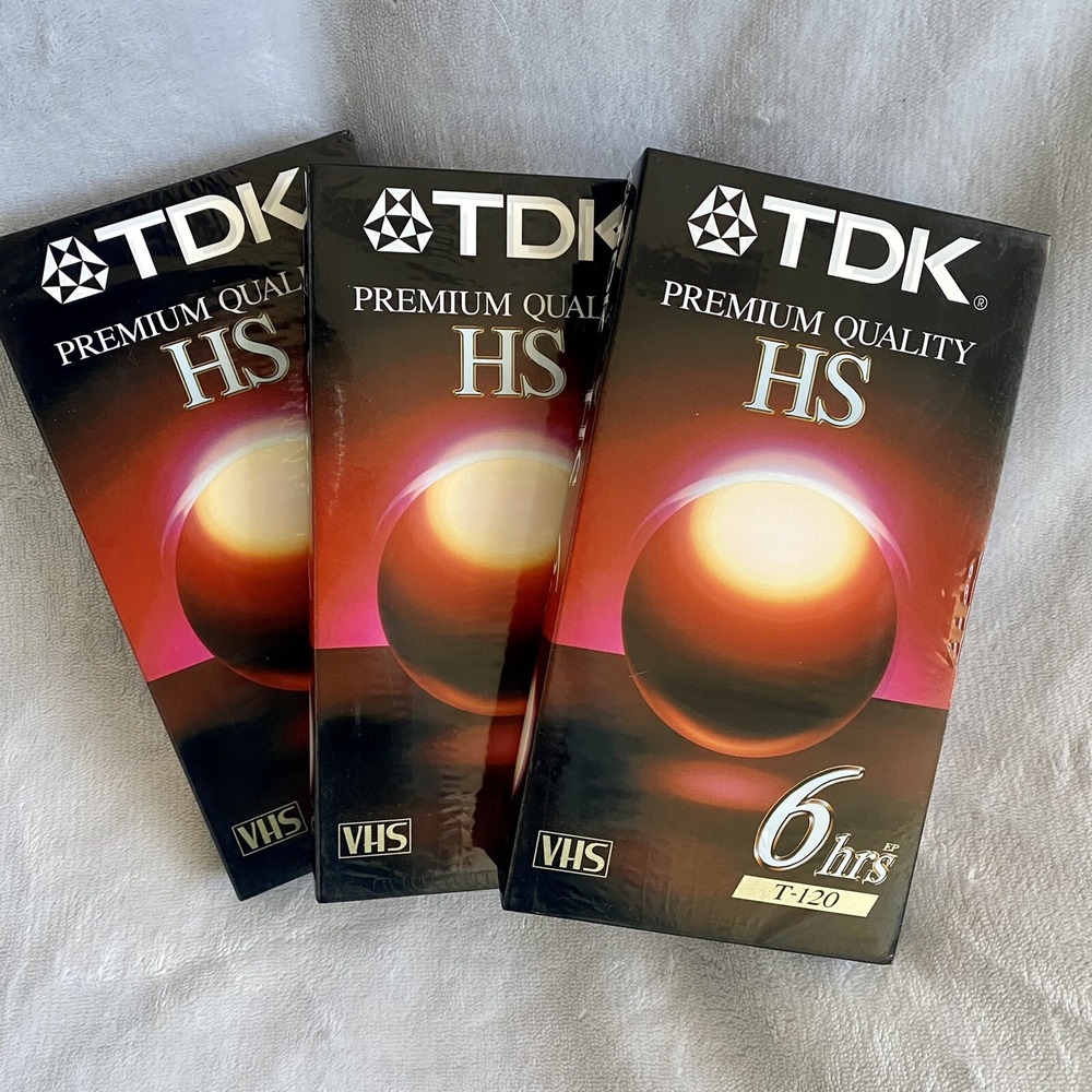 TDK HS Premium Quality T-120 6Hr Blank VHS Tapes Factory Sealed NOS New Lot of 3